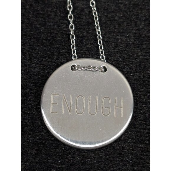 Keep Collective ENOUGH Silver Tone Brushed Round Disc Necklace 20 in Inspiration - Picture 9 of 11